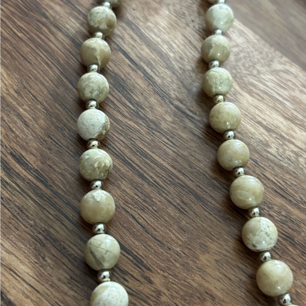 Vintage Beige Jasper Natural Stone Beaded Necklace - Classic Women’s Jewelry 35”